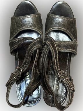 Prada Brown Leather Platform Slingback Open Toe Sandals | Sz 39